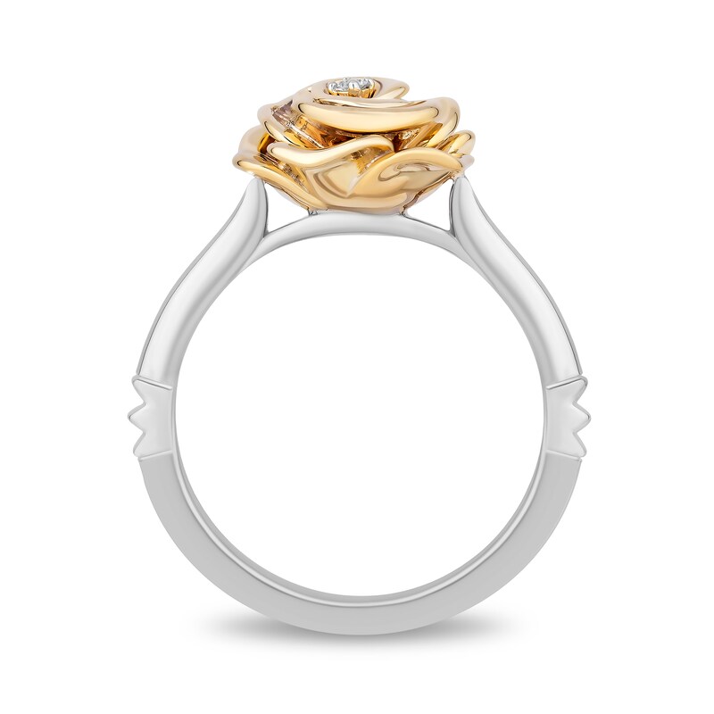 Enchanted Disney Belle 0.085 CT. T.W. Baguette and Round Diamond Rose Ring Sterling Silver 10K Gold
