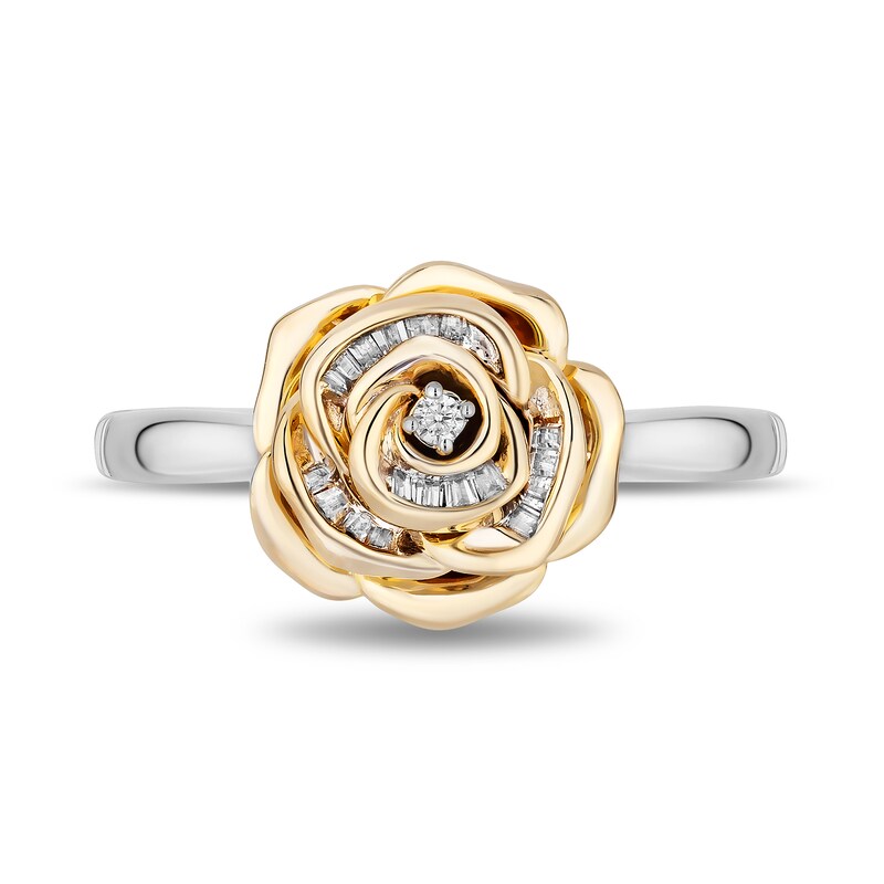 Enchanted Disney Belle 0.085 CT. T.W. Baguette and Round Diamond Rose Ring Sterling Silver 10K Gold