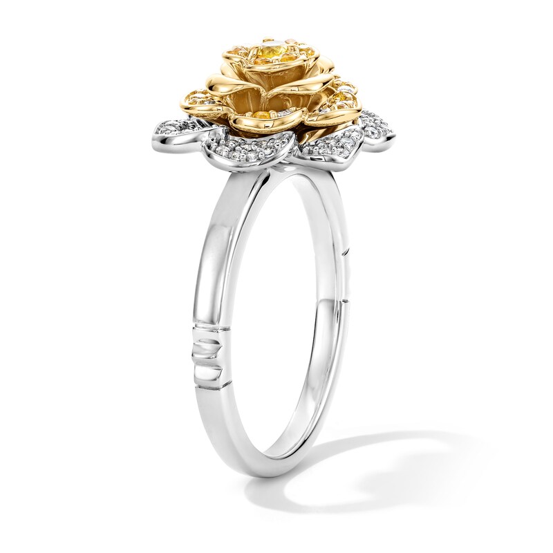 Enchanted Disney Belle 0.085 CT. T.W. Baguette and Round Diamond Rose Ring Sterling Silver 10K Gold