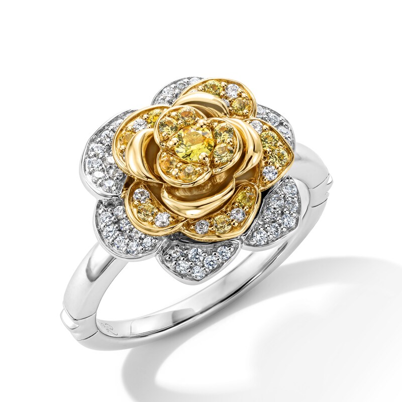 Enchanted Disney Belle 0.085 CT. T.W. Baguette and Round Diamond Rose Ring Sterling Silver 10K Gold