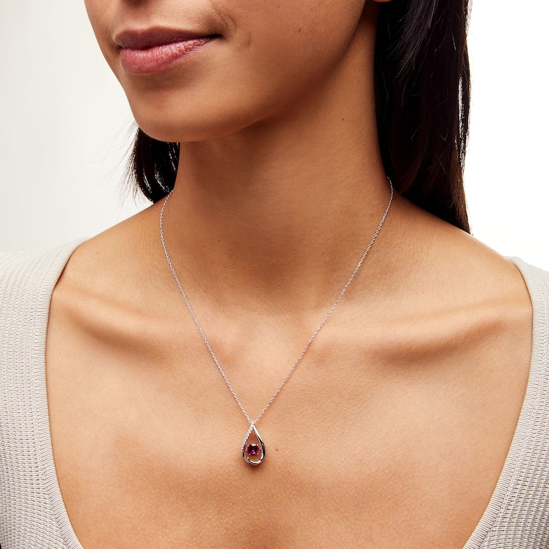 Main Image 2 of Unstoppable Love™ 6.0mm Lab-Created Ruby and White Lab-Created Sapphire Teardrop Pendant in Sterling Silver