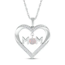 4.0mm Lab-Created Opal and White Lab-Created Sapphire "MOM" Heart Pendant in Sterling Silver