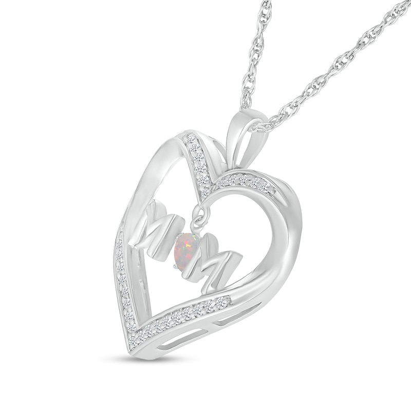 Main Image 2 of 4.0mm Lab-Created Opal and White Lab-Created Sapphire "MOM" Heart Pendant in Sterling Silver