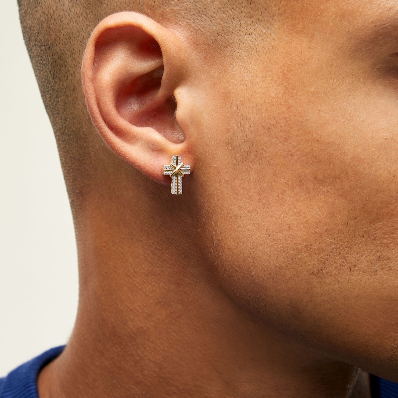Main Image 2 of 0.20 CT. T.W. Diamond Cross Stud Earrings in 10K Gold
