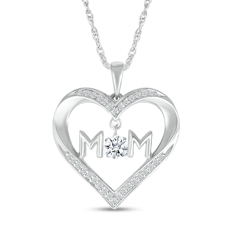 4.0mm White Lab-Created Sapphire "MOM" Heart Pendant in Sterling Silver