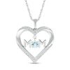 Thumbnail Image 0 of 4.0mm Aquamarine and White Lab-Created Sapphire "MOM" Heart Pendant in Sterling Silver