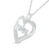 Thumbnail Image 1 of 4.0mm Aquamarine and White Lab-Created Sapphire "MOM" Heart Pendant in Sterling Silver