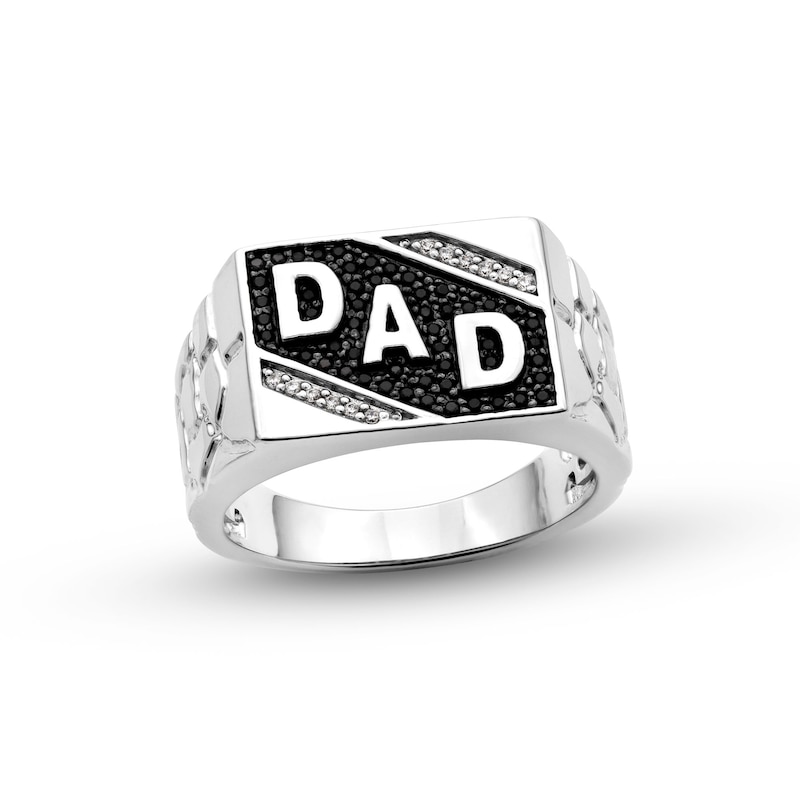 0.25 CT. T.W. Black and White Diamond Slant "DAD" Rectangle-Top Nugget Ring in Sterling Silver|Peoples Jewellers