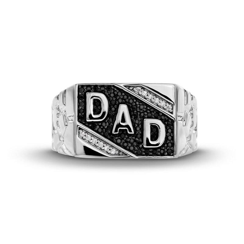 Main Image 4 of 0.25 CT. T.W. Black and White Diamond Slant "DAD" Rectangle-Top Nugget Ring in Sterling Silver