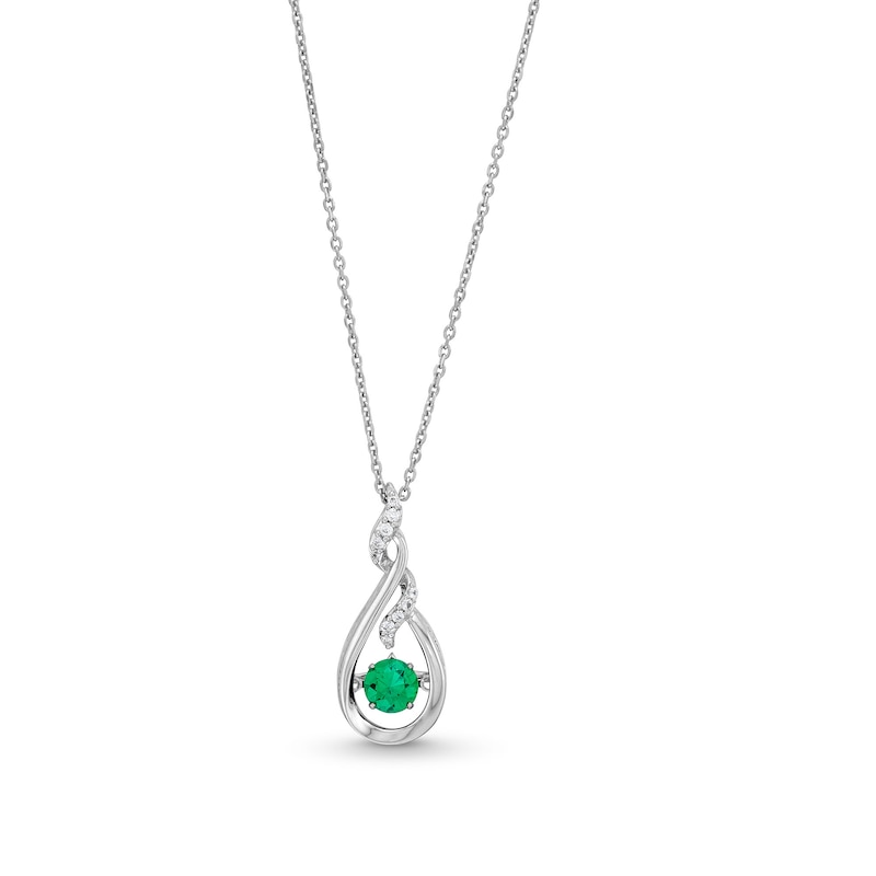 Main Image 1 of Unstoppable Love™ 5.0mm Lab-Created Emerald and White Lab-Created Sapphire Twist Teardrop Pendant in Sterling Silver