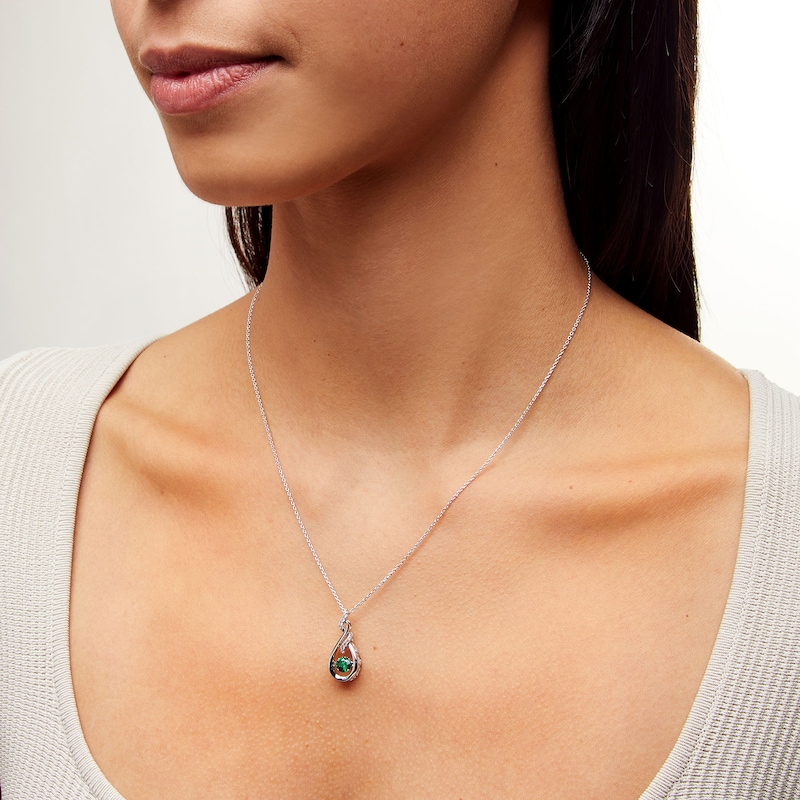 Main Image 2 of Unstoppable Love™ 5.0mm Lab-Created Emerald and White Lab-Created Sapphire Twist Teardrop Pendant in Sterling Silver
