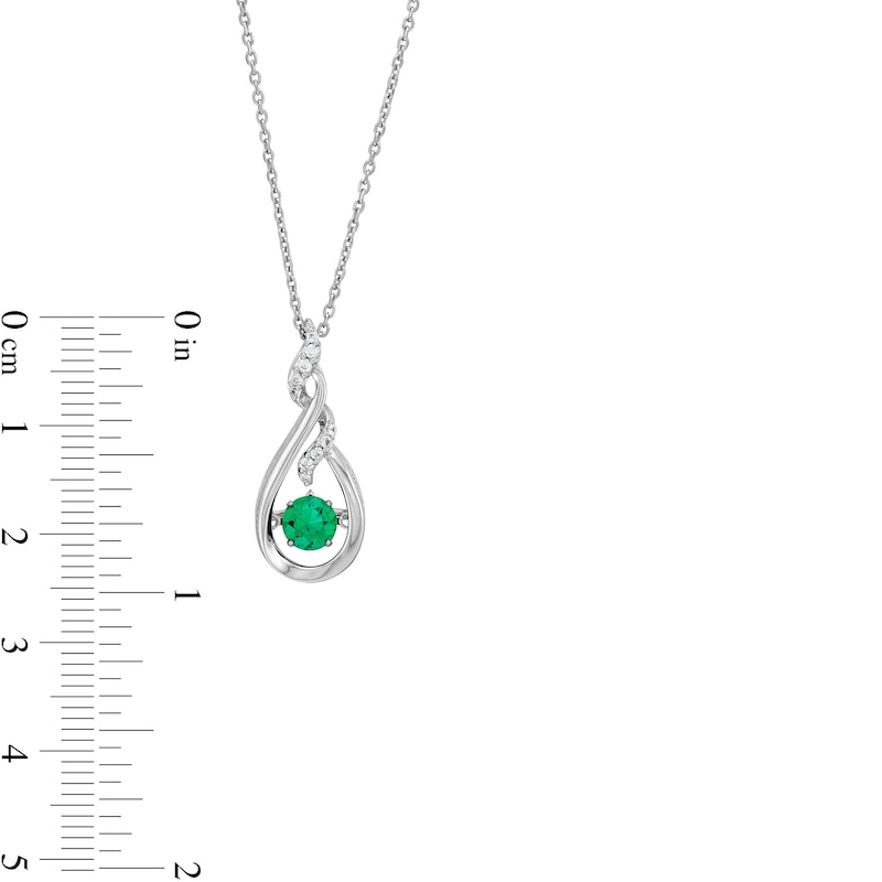 Main Image 3 of Unstoppable Love™ 5.0mm Lab-Created Emerald and White Lab-Created Sapphire Twist Teardrop Pendant in Sterling Silver