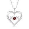 Thumbnail Image 0 of 4.0mm Garnet and White Lab-Created Sapphire "MOM" Heart Pendant in Sterling Silver