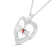 4.0mm Garnet and White Lab-Created Sapphire "MOM" Heart Pendant in Sterling Silver