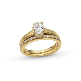 Perfect Fit 1.00 CT. T.W. Oval Certified Lab-Grown Diamond Vintage-Style Bridal Set in 14K Gold (F/SI2)
