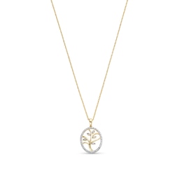 0.08 CT. T.W. Diamond Oval Frame Family Tree Pendant in Sterling Silver with 10K Gold Plate