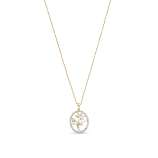 0.08 CT. T.W. Diamond Oval Frame Family Tree Pendant in Sterling Silver with 10K Gold Plate