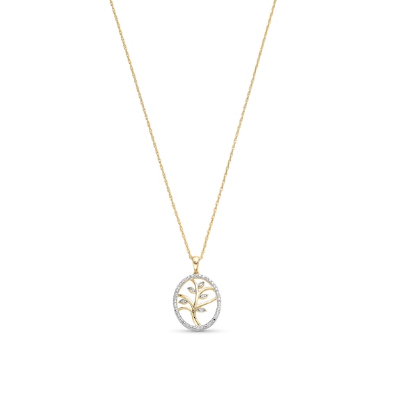 0.08 CT. T.W. Diamond Oval Frame Family Tree Pendant in Sterling Silver with 10K Gold Plate