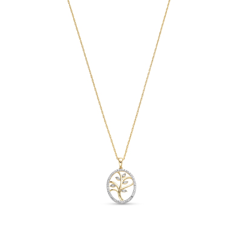 0.08 CT. T.W. Diamond Oval Frame Family Tree Pendant in Sterling Silver with 10K Gold Plate