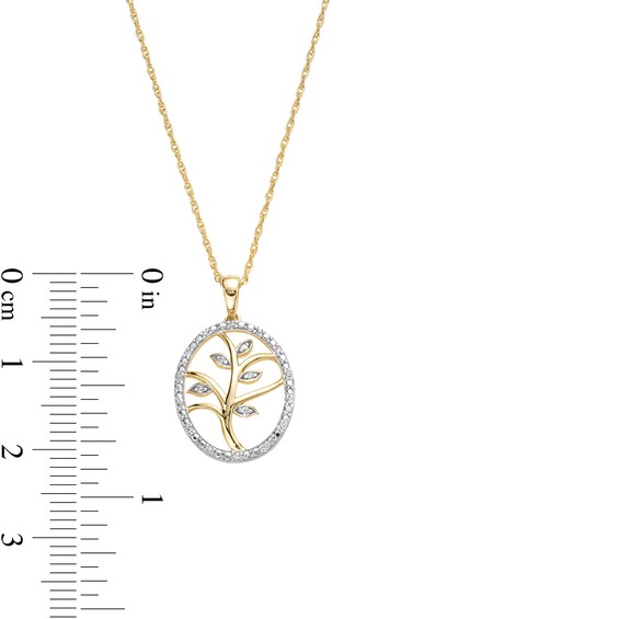 0.08 CT. T.W. Diamond Oval Frame Family Tree Pendant in Sterling Silver with 10K Gold Plate