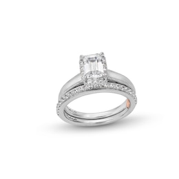Perfect Fit 1.50 CT. T.W. Emerald-Cut Certified Lab-Grown Diamond Vintage-Style Bridal Set in 14K White Gold (F/SI2)
