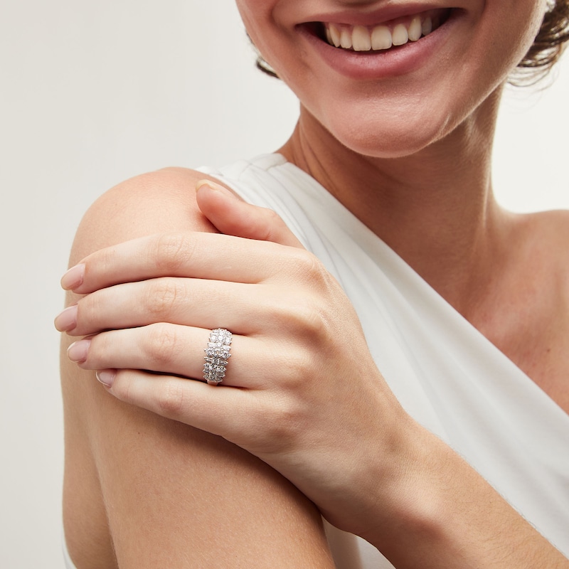 Main Image 2 of 1.00 CT. T.W. Baguette and Round Diamond Alternating Trios Anniversary Band in 10K White Gold