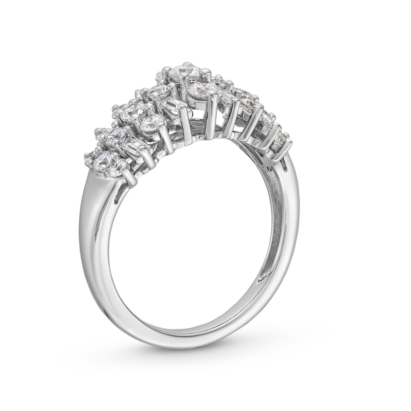 Main Image 3 of 1.00 CT. T.W. Baguette and Round Diamond Alternating Trios Anniversary Band in 10K White Gold