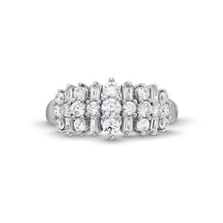 1.00 CT. T.W. Baguette and Round Diamond Alternating Trios Anniversary Band in 10K White Gold