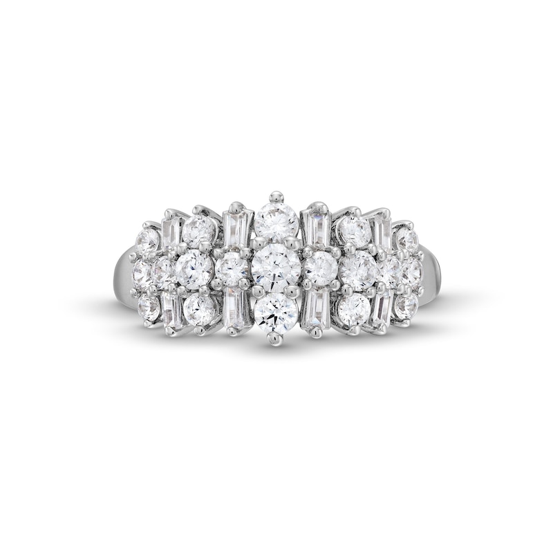 Main Image 4 of 1.00 CT. T.W. Baguette and Round Diamond Alternating Trios Anniversary Band in 10K White Gold