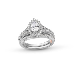 Perfect Fit 1.25 CT. T.W. Pear-Shaped Certified Lab-Grown Diamond Sunburst Frame Bridal Set in 14K White Gold (F/SI2)