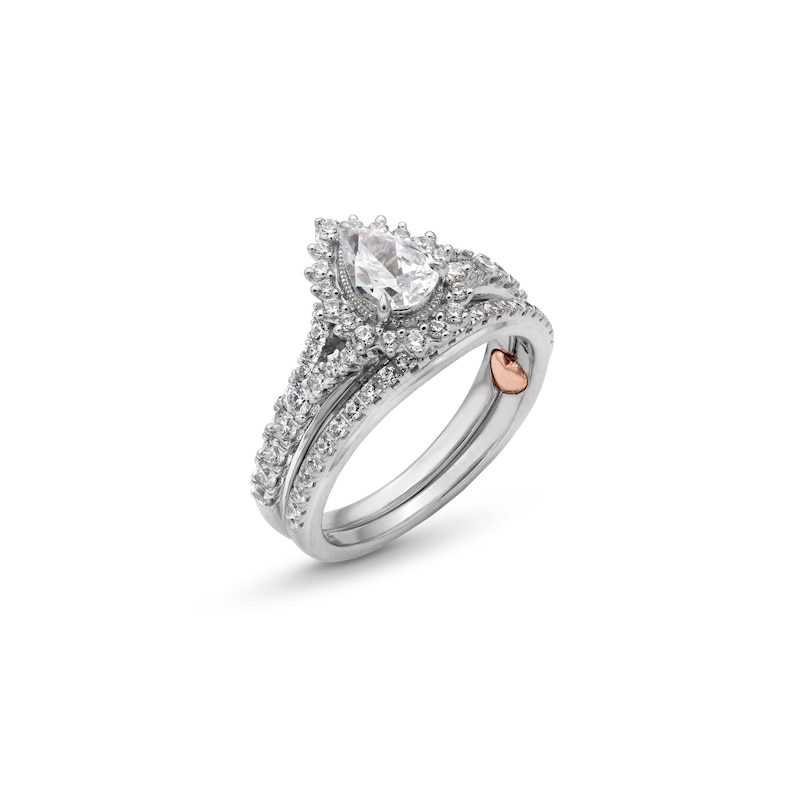 Main Image 3 of Perfect Fit 1.25 CT. T.W. Pear-Shaped Certified Lab-Grown Diamond Sunburst Frame Bridal Set in 14K White Gold (F/SI2)