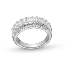 2.00 CT. T.W. Emerald-Cut and Round Certified Lab-Grown Diamond Triple Row Anniversary Band in 14K White Gold (F/SI2)