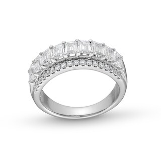 2.00 CT. T.W. Emerald-Cut and Round Certified Lab-Created Diamond Triple Row Anniversary Band in 14K White Gold (F/SI2)