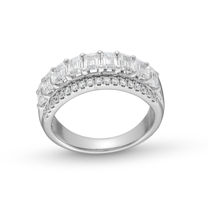 Main Image 1 of 2.00 CT. T.W. Emerald-Cut and Round Certified Lab-Grown Diamond Triple Row Anniversary Band in 14K White Gold (F/SI2)