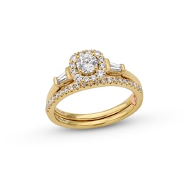 Perfect Fit 0.75 CT. T.W. Certified Lab-Grown Diamond Cushion-Shaped Frame Collar Bridal Set in 14K Gold (F/SI2)