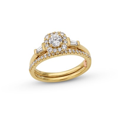 Perfect Fit 0.75 CT. T.W. Certified Lab-Created Diamond Cushion-Shaped Frame Collar Bridal Set in 14K Gold (F/SI2)