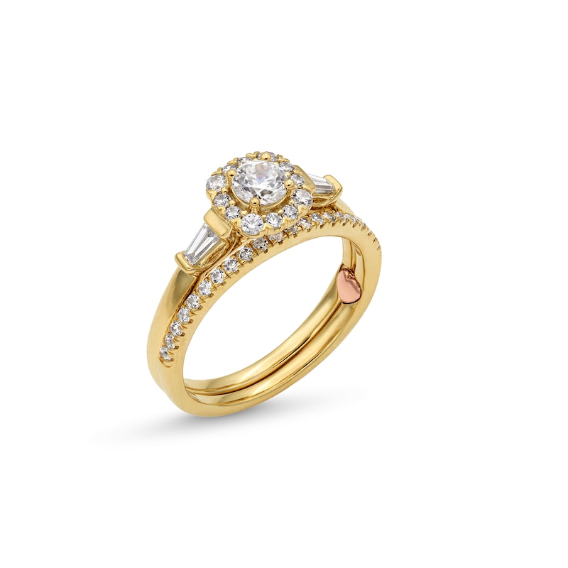 Main Image 3 of Perfect Fit 0.75 CT. T.W. Certified Lab-Grown Diamond Cushion-Shaped Frame Collar Bridal Set in 14K Gold (F/SI2)