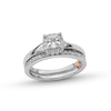 Thumbnail Image 1 of Perfect Fit 1.00 CT. T.W. Princess-Cut Certified Lab-Grown Diamond Cushion Frame Bridal Set in 14K White Gold (F/SI2)