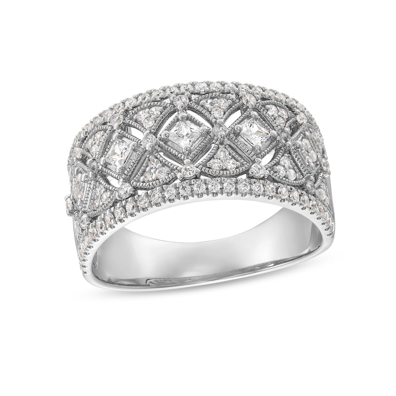 Main Image 1 of 0.50 CT. T.W. Diamond Ornate Multi-Row Vintage-Style Anniversary Band in Sterling Silver