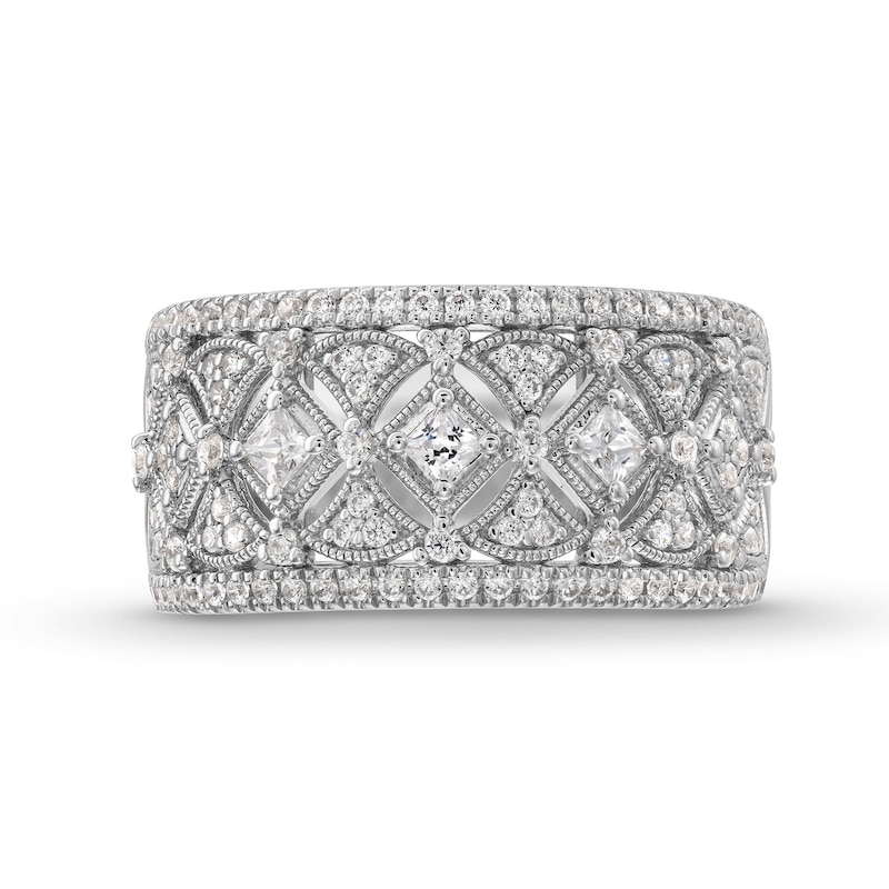 Main Image 4 of 0.50 CT. T.W. Diamond Ornate Multi-Row Vintage-Style Anniversary Band in Sterling Silver