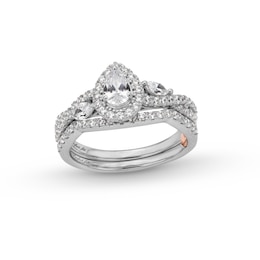 Perfect Fit 1.00 CT. T.W. Pear-Shaped Certified Lab-Grown Diamond Twist Shank Bridal Set in 14K White Gold (F/SI2)