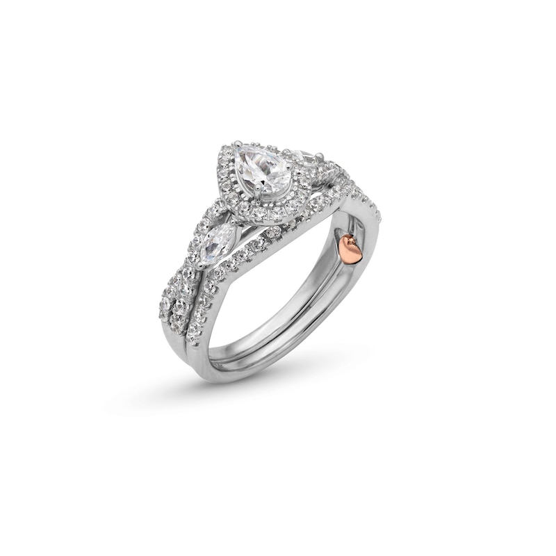 Main Image 3 of Perfect Fit 1.00 CT. T.W. Pear-Shaped Certified Lab-Grown Diamond Twist Shank Bridal Set in 14K White Gold (F/SI2)