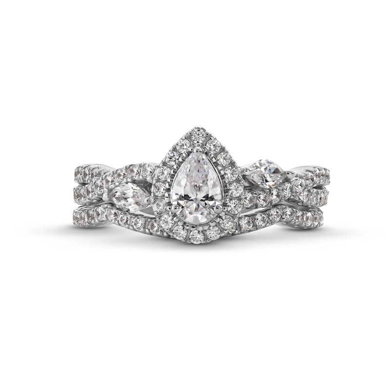 Main Image 4 of Perfect Fit 1.00 CT. T.W. Pear-Shaped Certified Lab-Grown Diamond Twist Shank Bridal Set in 14K White Gold (F/SI2)