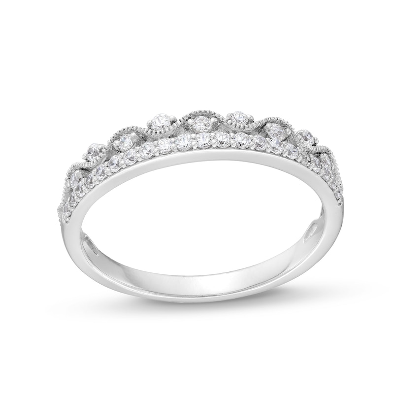 Main Image 1 of 0.25 CT. T.W. Diamond Scallop Edge Double Row Vintage-Style Anniversary Band in 14K White Gold