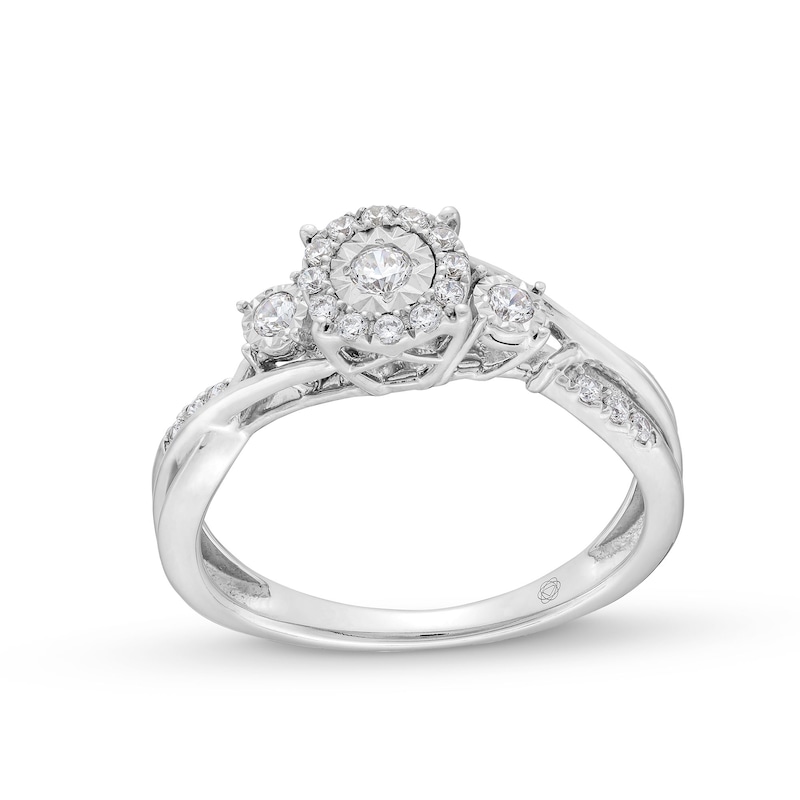 Main Image 1 of 0.25 CT. T.W. Diamond Past Present Future® Miracle Bypass Twist Shank Engagement Ring in 10K White Gold