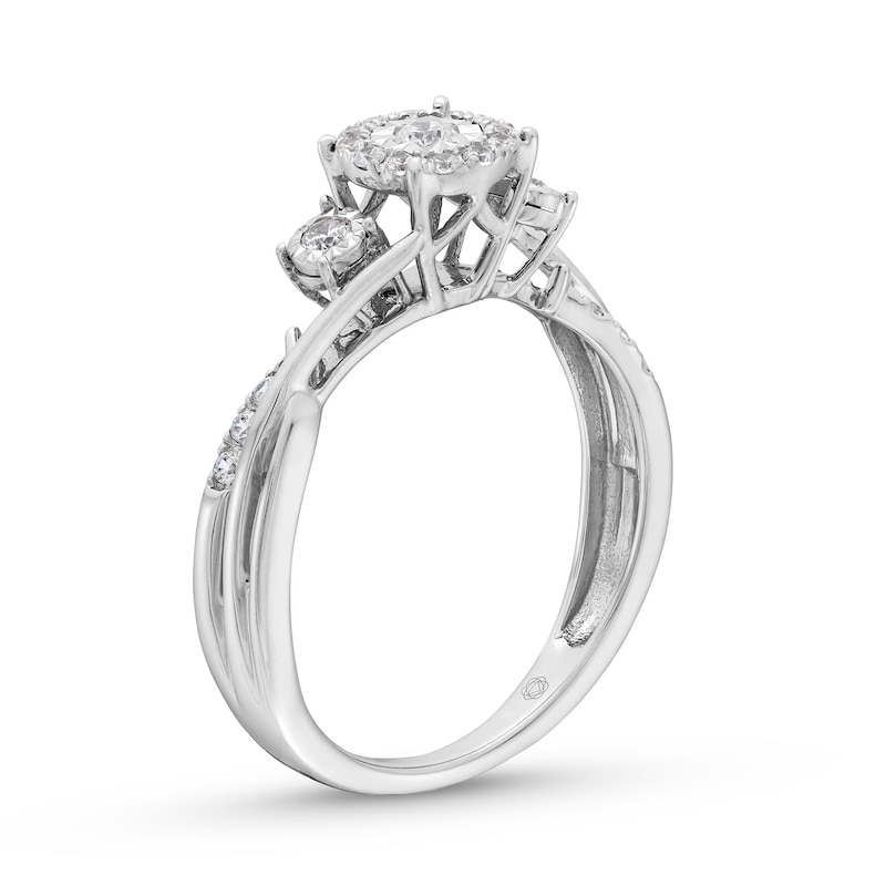 Main Image 3 of 0.25 CT. T.W. Diamond Past Present Future® Miracle Bypass Twist Shank Engagement Ring in 10K White Gold