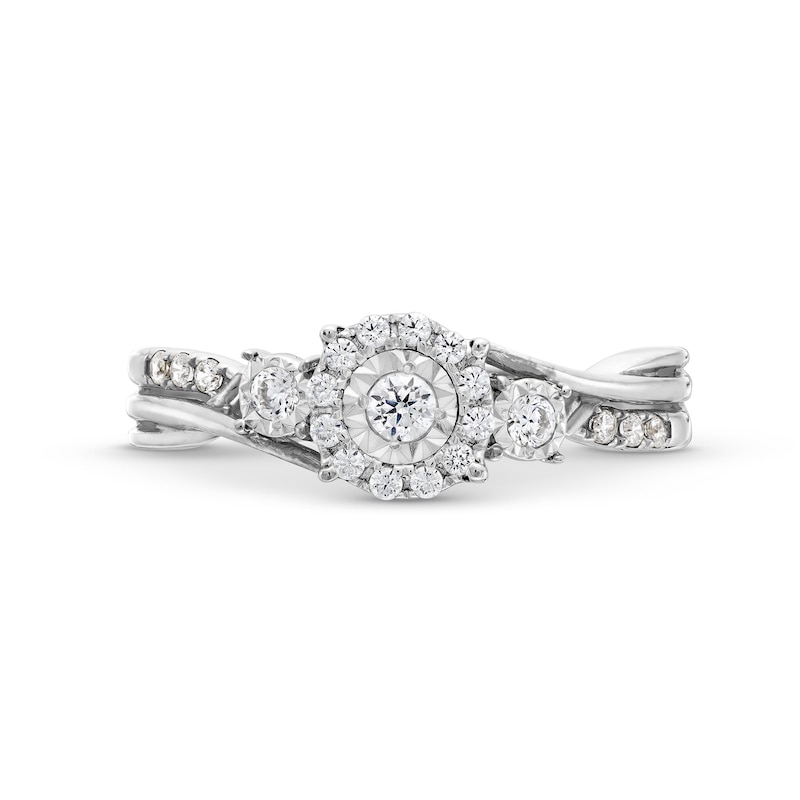 Main Image 4 of 0.25 CT. T.W. Diamond Past Present Future® Miracle Bypass Twist Shank Engagement Ring in 10K White Gold