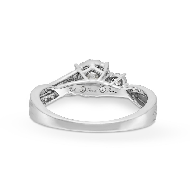 Main Image 5 of 0.25 CT. T.W. Diamond Past Present Future® Miracle Bypass Twist Shank Engagement Ring in 10K White Gold