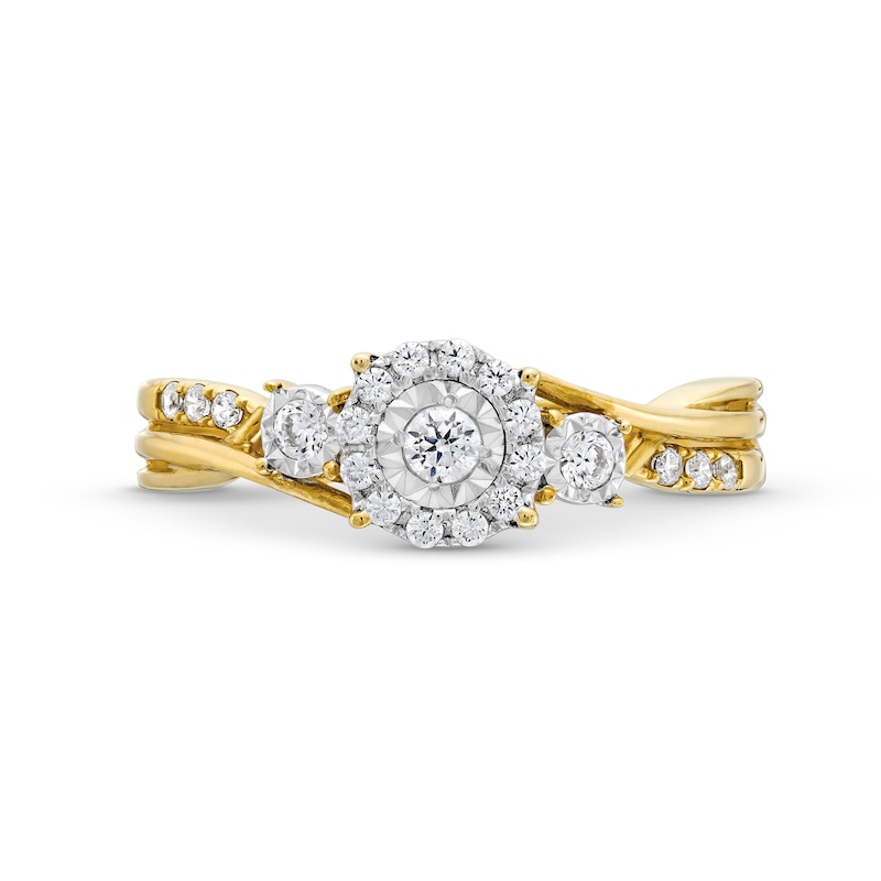 Main Image 4 of 0.25 CT. T.W. Diamond Past Present Future® Miracle Bypass Twist Shank Engagement Ring in 10K Gold