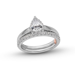 Perfect Fit 1.00 CT. T.W. Pear-Shaped Certified Lab-Grown Diamond Frame Bridal Set in 14K White Gold (F/SI2)